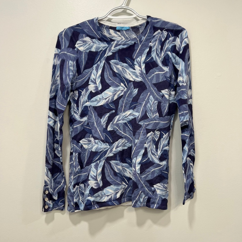 J Mclaughlin Womens Lenny Sweater XS NWT $118 Blue Queen‎ Palm Knit Crewneck
